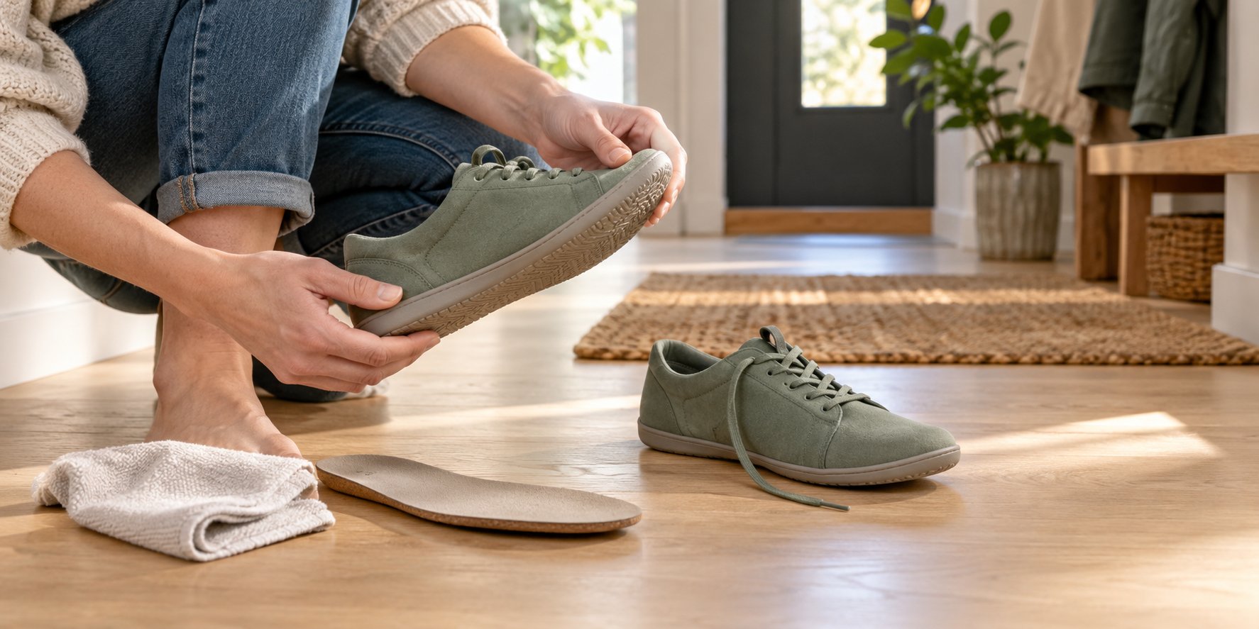 Kontrola barefoot tenisky pri hľadaní príčiny vŕzgania