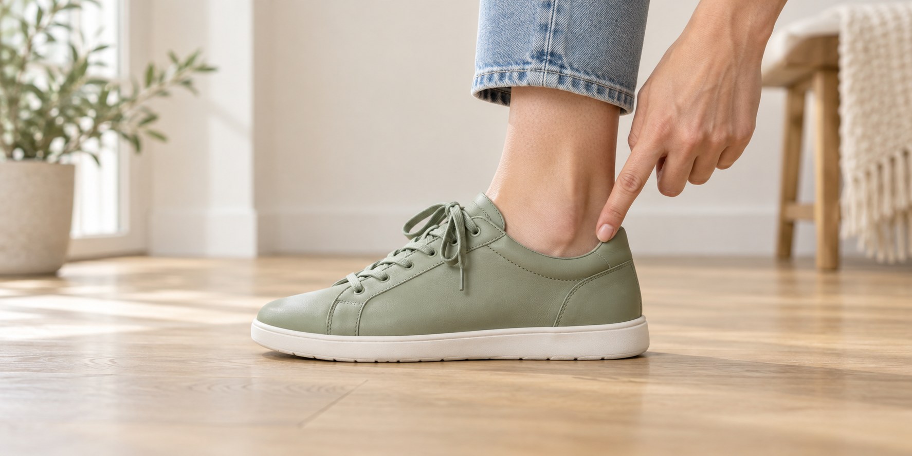 Prüfung des Schuhrands am Knöchel